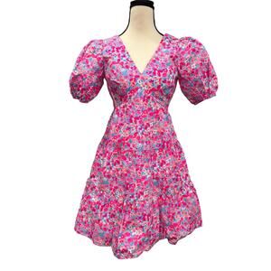 Lilly Pulitzer Nalani Cotton Poplin Mini Dress Puff Sleeve Tieback Floral NWT 0